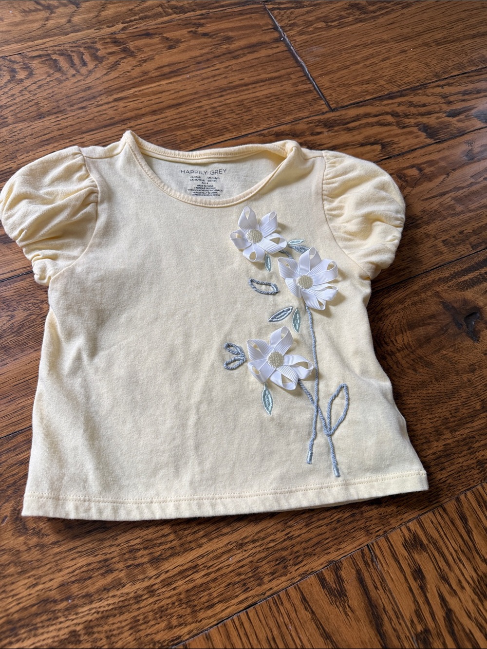 Happily Grey Girls' Light Yellow Floral Applique Tee